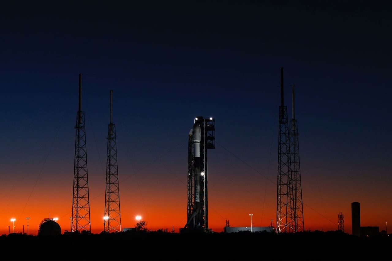 GPS III (GPS 3) SV09 on launch pad at sunset.